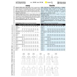 Butterick Sewing Pattern B5030 Misses' Dress, Belt and Sash White