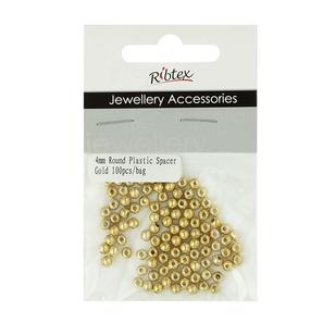 Ribtex Jewellery Accessories Round Plastic Spacer 100 Pack Gold 4 mm