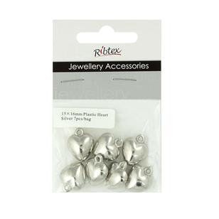 Ribtex Jewellery Accessories Plastic Heart Charm Silver 15 x 16 mm
