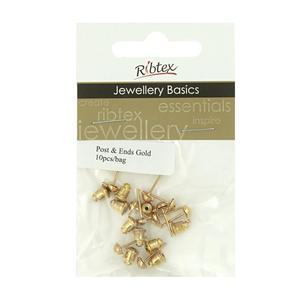 Ribtex Jewellery Basics Earring Posts & Ends Gold 10 mm