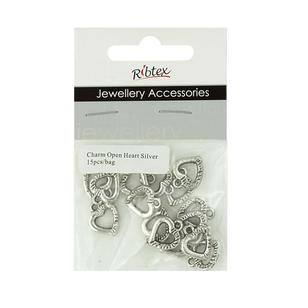 Ribtex Jewellery Accessories Bali Open Heart Charms Silver