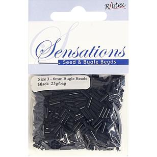 Ribtex Sensations Bugle Glass Beads Black 6 mm
