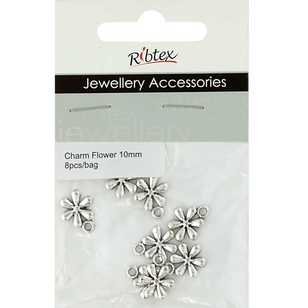 Ribtex Jewellery Accessories 6 Petals Flower Charms Silver 10 mm