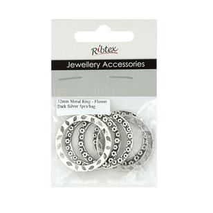 Ribtex Jewellery Accessories Metal Rings With Flowers Silver 32 mm