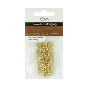 Ribtex Jewellery Stringing Small Twisted Oval Chain Bright Gold Small