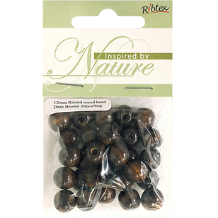 Ribtex Inspired By Nature Round Wood Beads 30 Pack Dark Brown 12 mm