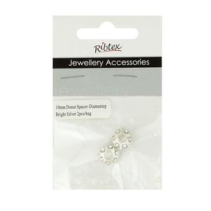 Ribtex Jewellery Accessories Donut Spacer With Diamante Bright Silver 10 mm