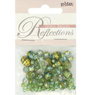 Ribtex Reflections Glass Beads With Metallic Stripe Lime