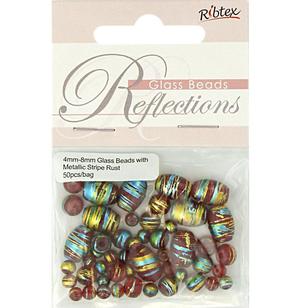 Ribtex Reflections Glass Beads With Metallic Stripe Rust