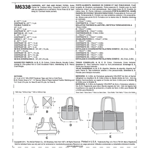 McCall's Pattern M6338 Carriers Hot Pad & Picnic Totes One Size