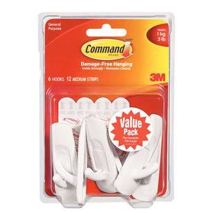 3M Command Hooks 6 Pack White M