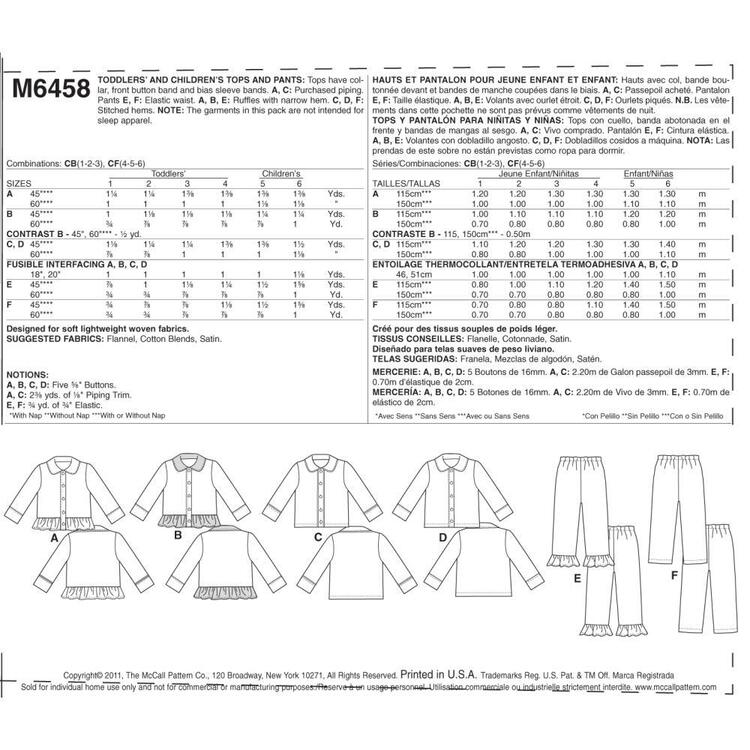 McCall's Pattern M6458 Kids' Tops & Pants