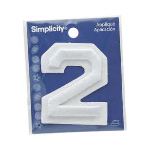 Simplicity Raised Number 2 Iron On Motif White 50 mm