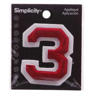 Simplicity Raised Number 3 Iron On Motif Red 50 mm