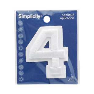 Simplicity Raised Number 4 Iron On Motif White 50 mm