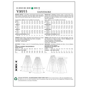 Vogue Sewing Pattern V8955 Misses' Pants White