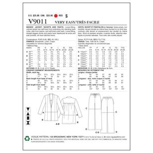 Vogue Pattern V9011 Misses' Jacket Shorts & Pants