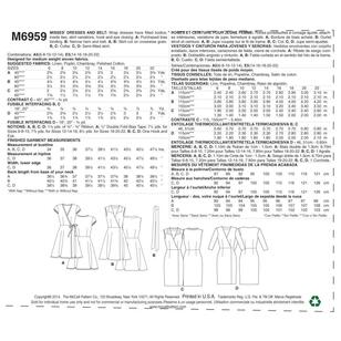 McCall's Pattern M6959 Misses' Dresses & Belt