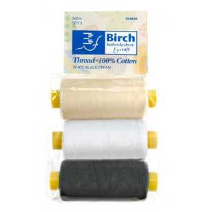 Birch Cotton 500m Thread 3 Pack White, Black & Cream 500 m