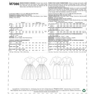 McCall's Sewing Pattern M7086 Womens' Dresses White
