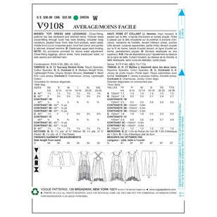 Vogue Pattern V9108 Misses' Top Dress & Leggings