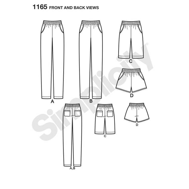 Simplicity Pattern 1165 Misses' Pull-on Pants, Long or Short Shorts 6 - 14