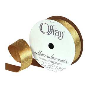 Offray Metallic Scroll Ribbon Gold 22 mm x 2.7 m