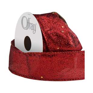 Offray Glitter Ribbon Red 38 mm x 2.7 m