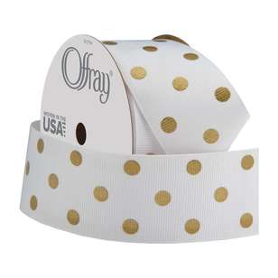 Offray Reversible Grosgrain Dots Ribbon Metallic Gold 38 mm x 2.7 m