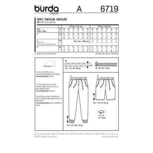 Burda 6719 Men's Jogging Pants Pattern White 36 - 46