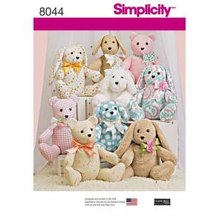 Simplicity Sewing Pattern 8044 Two-Pattern Piece Stuffed Animals White
