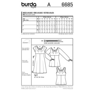 Burda 6685 Women's Dress and Blouse Pattern White 6 - 18