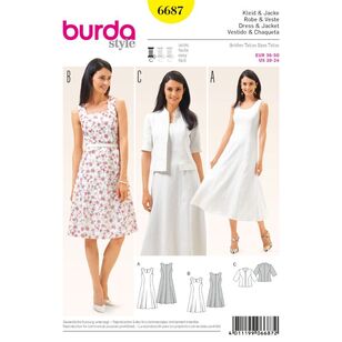 Burda 6687 Women's Dress and Jacket Pattern White 10 - 24