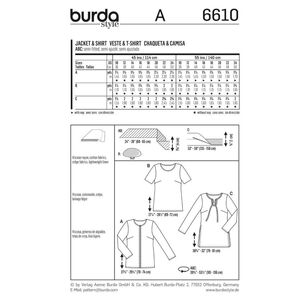 Burda 6610 Women's Jacket and Shirt Pattern White 10 - 24