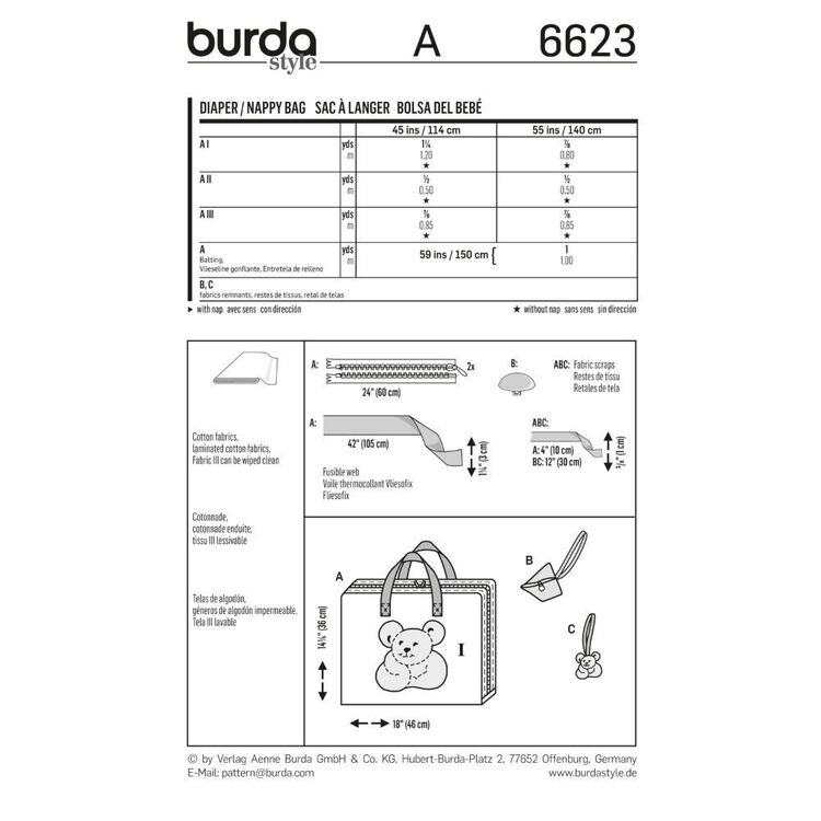 Burda 6623 Diaper and Nappy Bag Pattern White