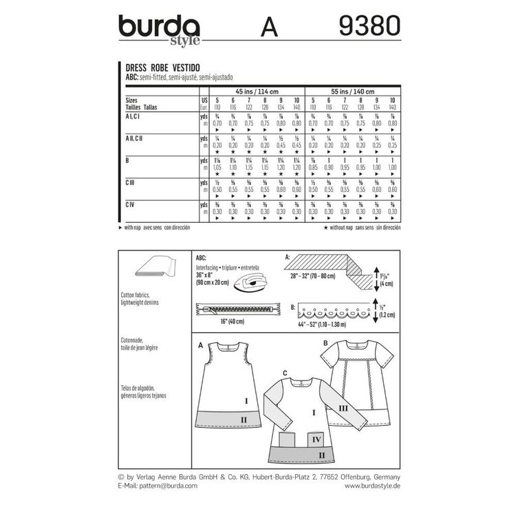 Burda 9380 Kids Dress Pattern White