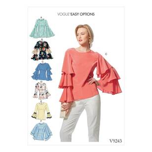 Vogue Pattern V9243 Misses Princess Seam Tops With Flared Sleeve Variations