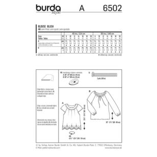 Burda 6502 Misses' Peasant Blouses Pattern White 8 - 20