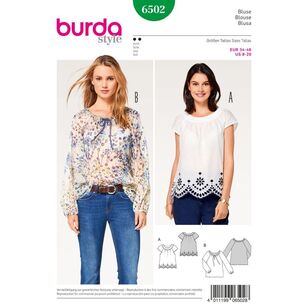 Burda 6502 Misses' Peasant Blouses Pattern White 8 - 20