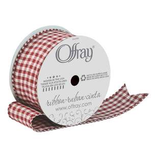 Offray Gingham Machine Edge Ribbon Red 38 mm x 2.7 m