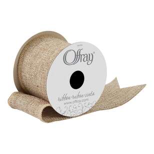 Offray Wired Sparkle Saddle Ribbon Natural 63.5 mm x 2.7 m