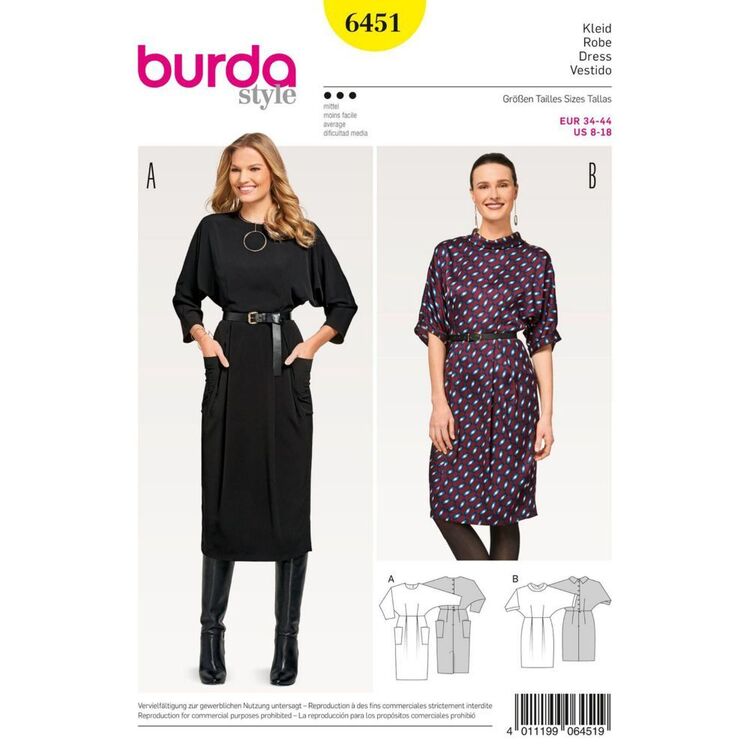 Burda 6451 Misses' Dresses Pattern White 8 - 18