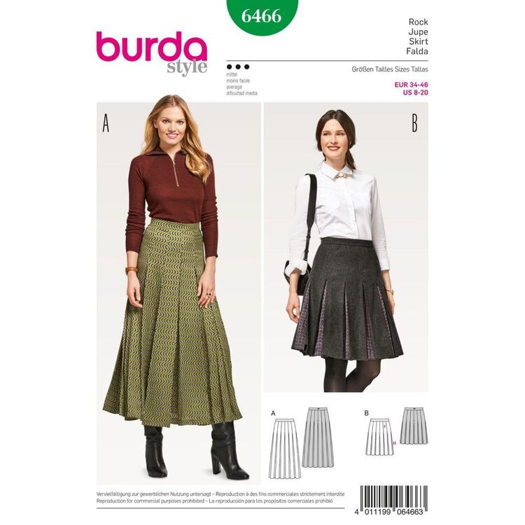 Burda 6466 Misses' Pleated Skirt Pattern White