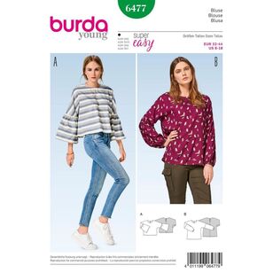 Burda 6477 Misses' Top Pattern White 6 - 18