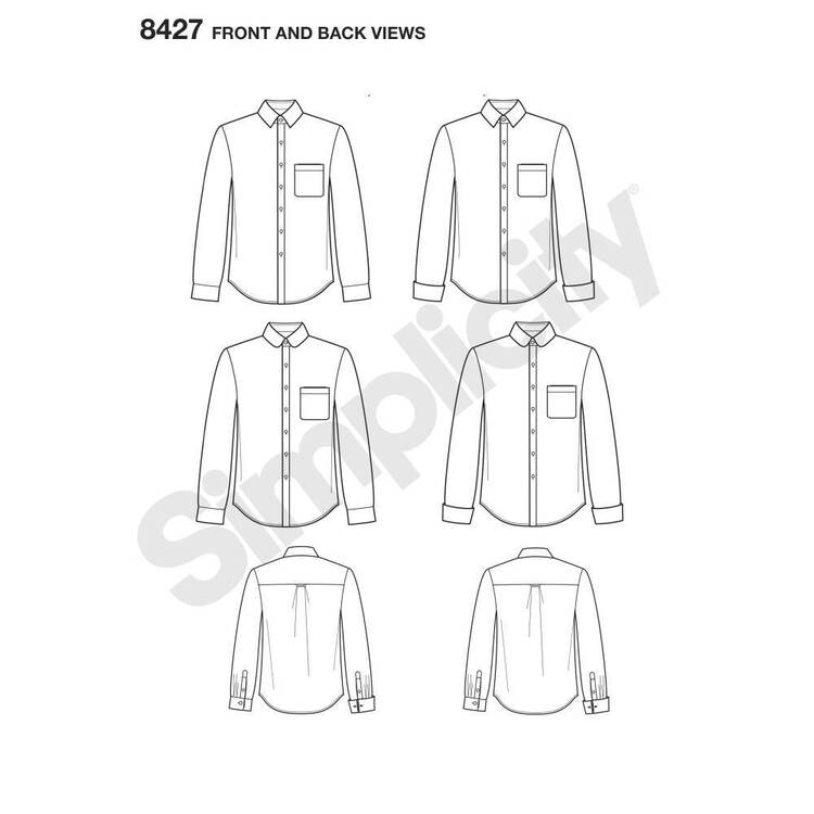 Simplicity Pattern 8427 Men's Fitted Shirt with Collar and Cuff ...