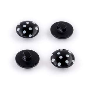 Hemline Polka Dot Printed Button Pack Black 14 mm