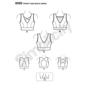 Simplicity Pattern 8560 Misses' Knit Sports Bras 34 A - 44 G