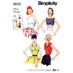 Simplicity Pattern 8645 Misses' Vintage Tops 14 - 22