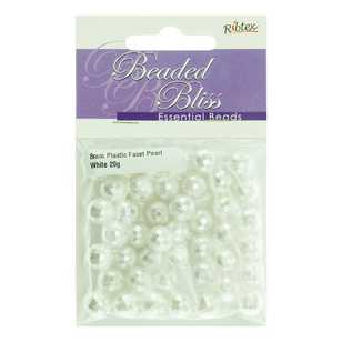 Ribtex Beaded Bliss Plastic Faceted Pearl Beads White 8 mm