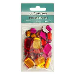 Crafters Choice Faceted Octagonal Rhinestone Gems Pack Red, Yellow & Hot Pink